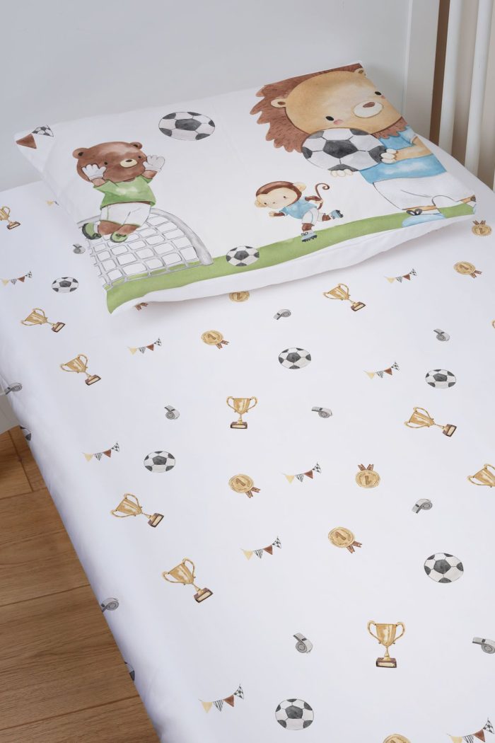 Organik Bebek Boy Lastikli Çarşaf Seti - Şampiyon Minik Aslan - Görsel 2