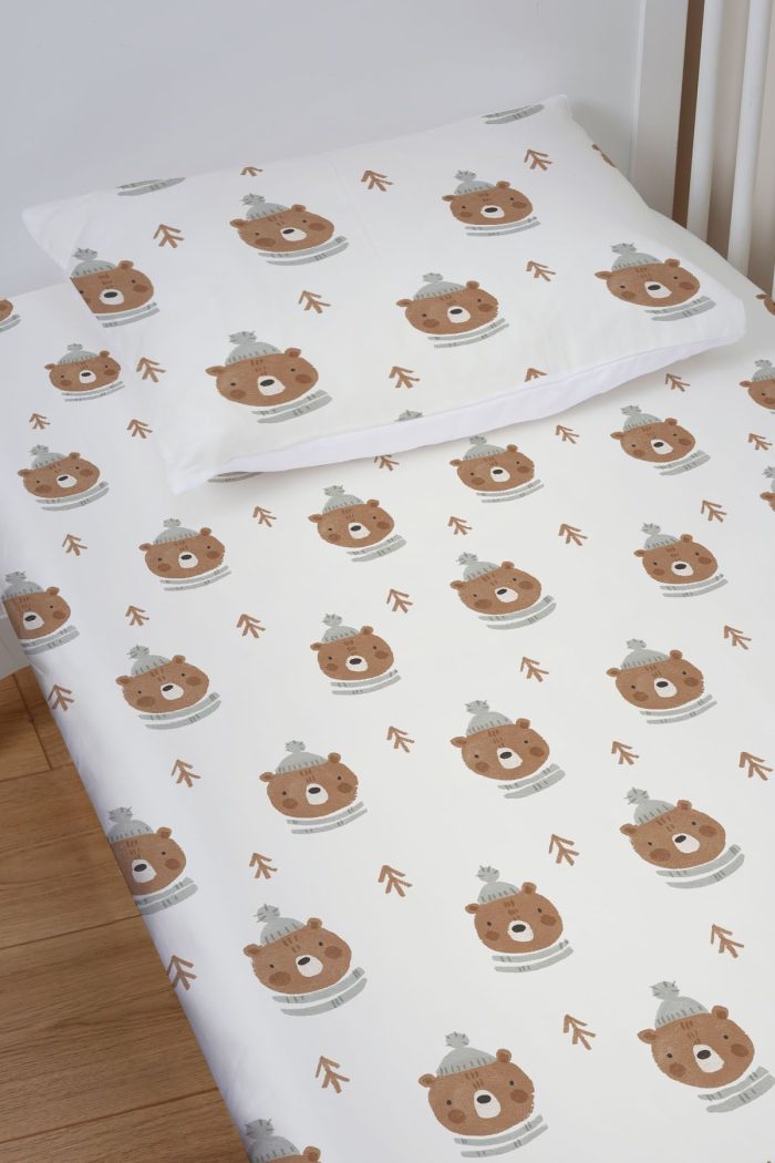 Organik Bebek Boy Lastikli Çarşaf Seti - Sevimli Kış Ayısı - Görsel 2
