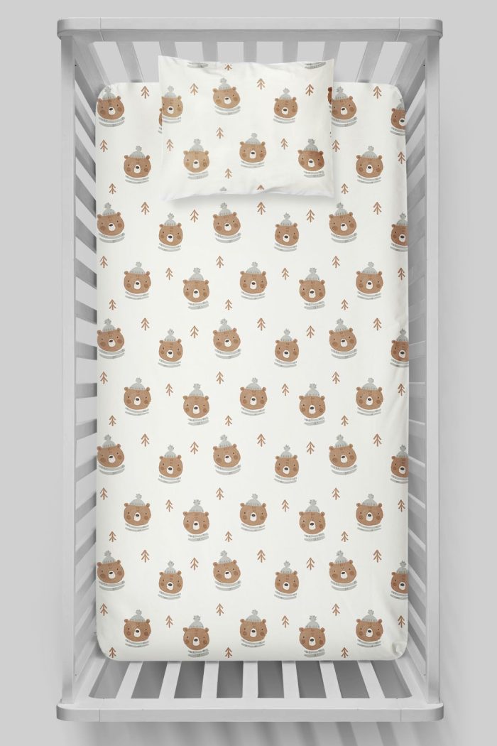 Organik Bebek Boy Lastikli Çarşaf Seti - Sevimli Kış Ayısı - Görsel 3