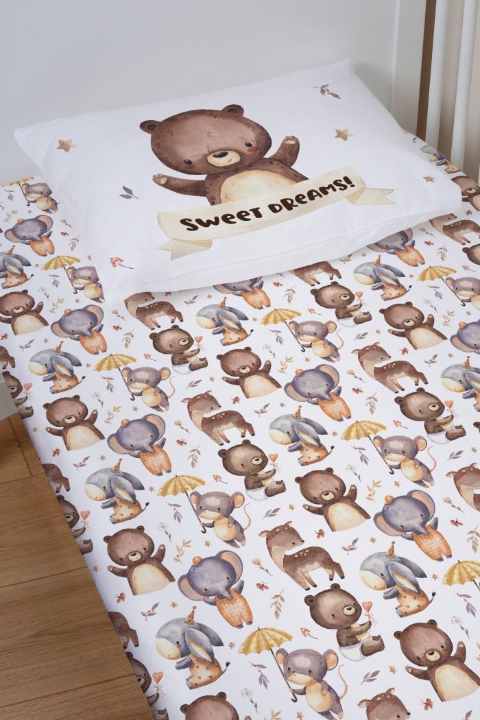 Organik Bebek Boy Lastikli Çarşaf Seti - Minik Dostum Ayıcık - Görsel 2