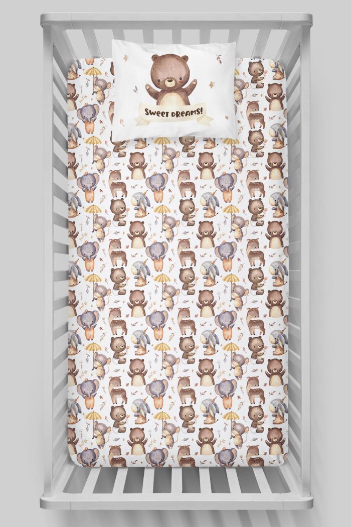 Organik Bebek Boy Lastikli Çarşaf Seti - Minik Dostum Ayıcık - Görsel 3