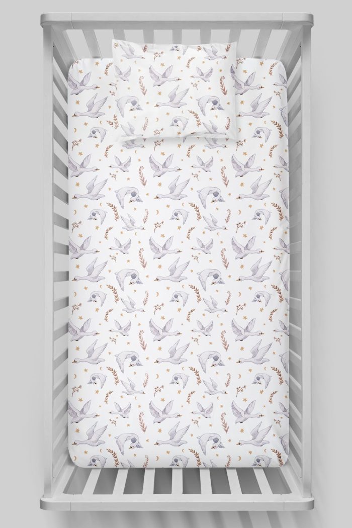 Organik Bebek Boy Lastikli Çarşaf Seti - Kuğu Dansı - Görsel 3
