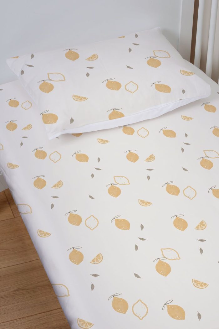 Organik Bebek Boy Lastikli Çarşaf Seti - Limon Çiçeği - Görsel 2
