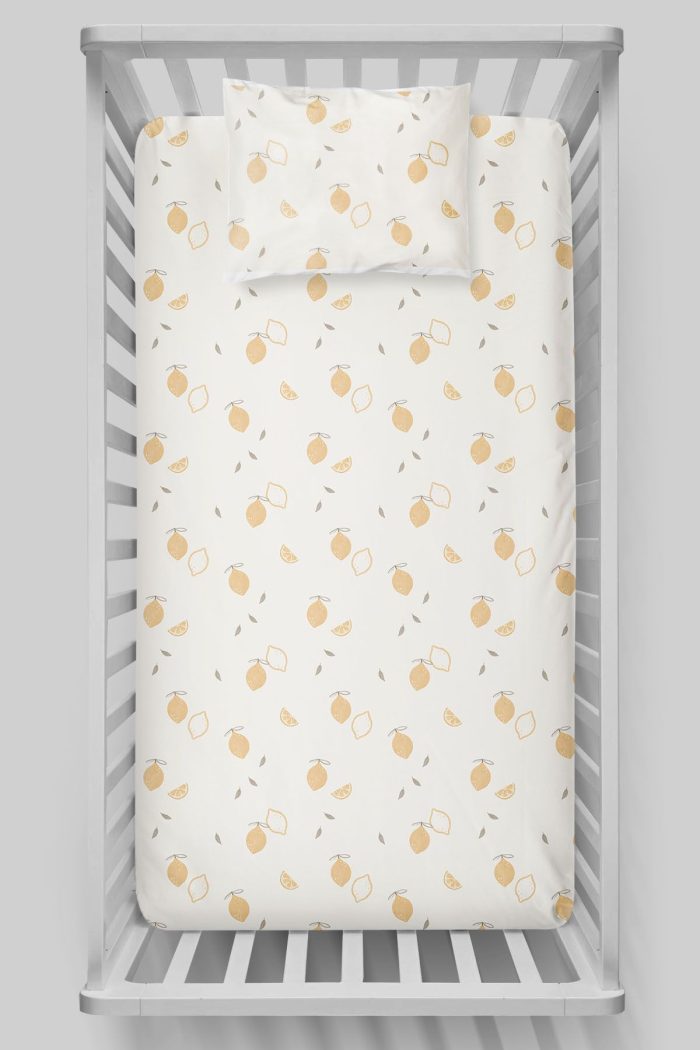 Organik Bebek Boy Lastikli Çarşaf Seti - Limon Çiçeği - Görsel 3