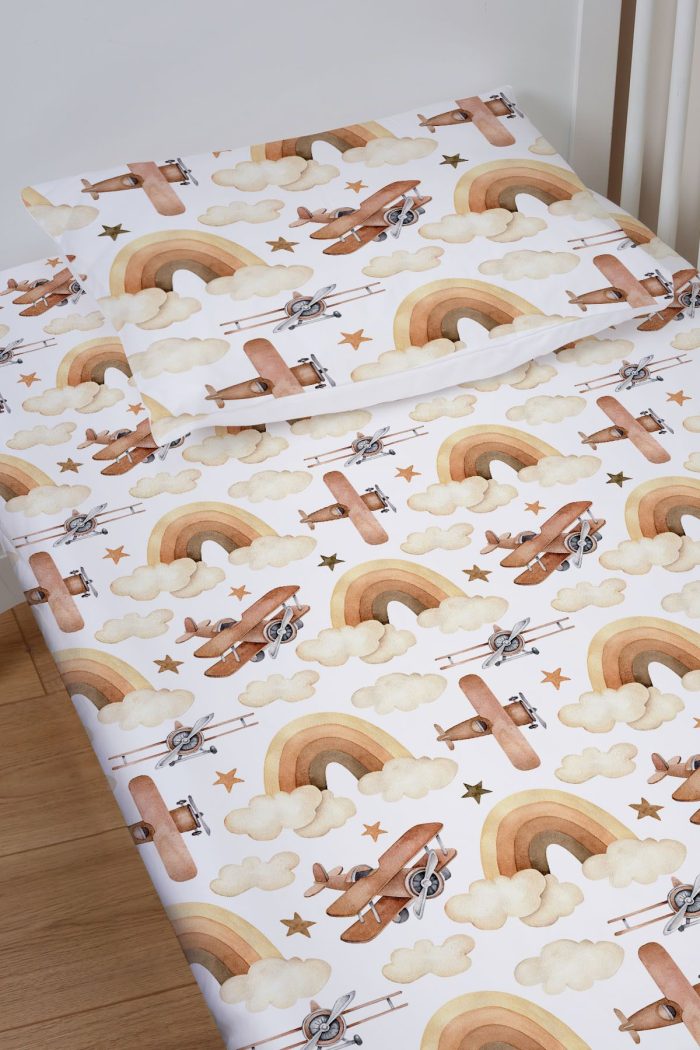 Organik Bebek Boy Lastikli Çarşaf Seti - Uçan Hayal - Görsel 2