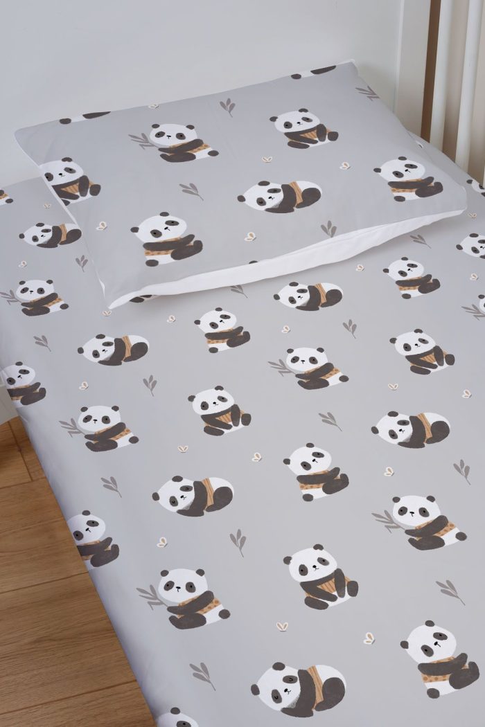 Organik Bebek Boy Lastikli Çarşaf Seti - Sevimli Bambu Dostu Panda - Görsel 2