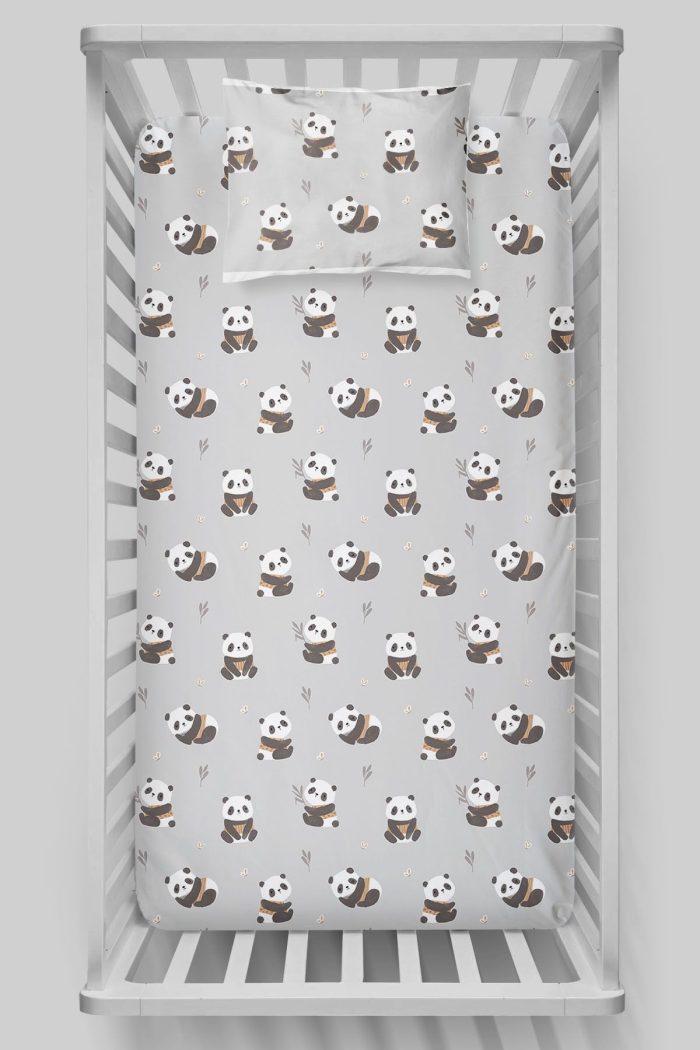 Organik Bebek Boy Lastikli Çarşaf Seti - Sevimli Bambu Dostu Panda - Görsel 3