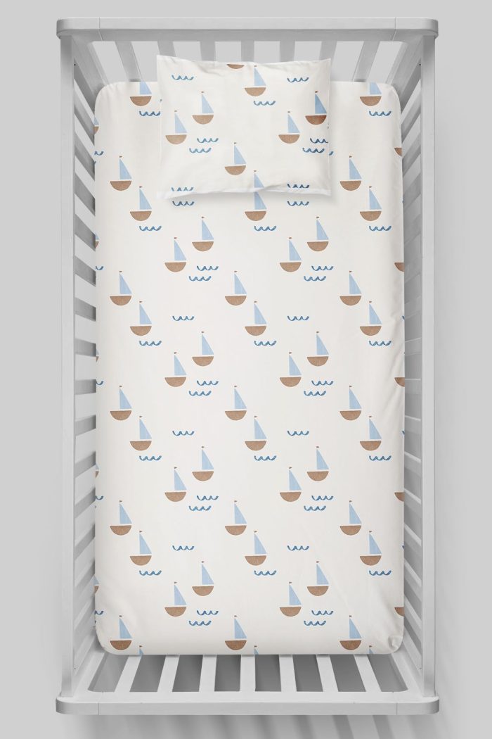 Organik Bebek Boy Lastikli Çarşaf Seti - Yelken Rüyası - Görsel 3