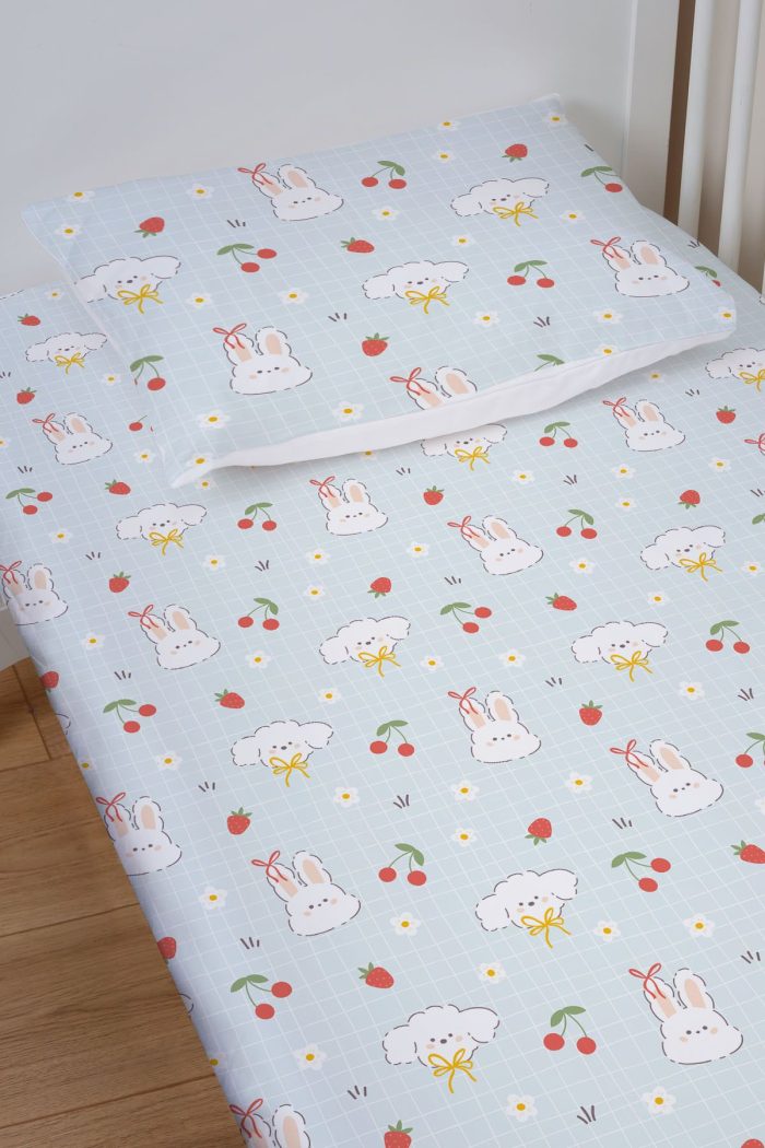 Organik Bebek Boy Lastikli Çarşaf Seti - Şirin Tavşanlar - Görsel 2