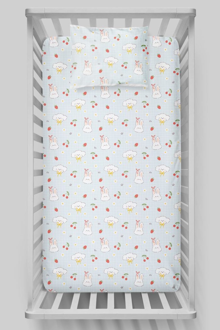 Organik Bebek Boy Lastikli Çarşaf Seti - Şirin Tavşanlar - Görsel 3