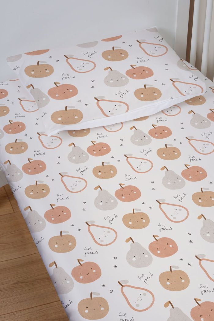 Organik Bebek Boy Lastikli Çarşaf Seti - Minik Tatlı Meyveler - Görsel 2
