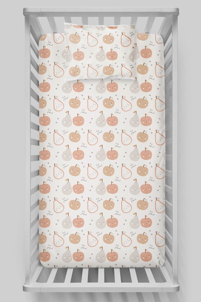 Organik Bebek Boy Lastikli Çarşaf Seti - Minik Tatlı Meyveler - Görsel 3