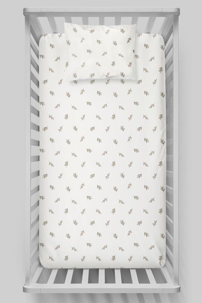 Organik Bebek Boy Lastikli Çarşaf Seti - Yeşil Zeytin Dalı - Görsel 3