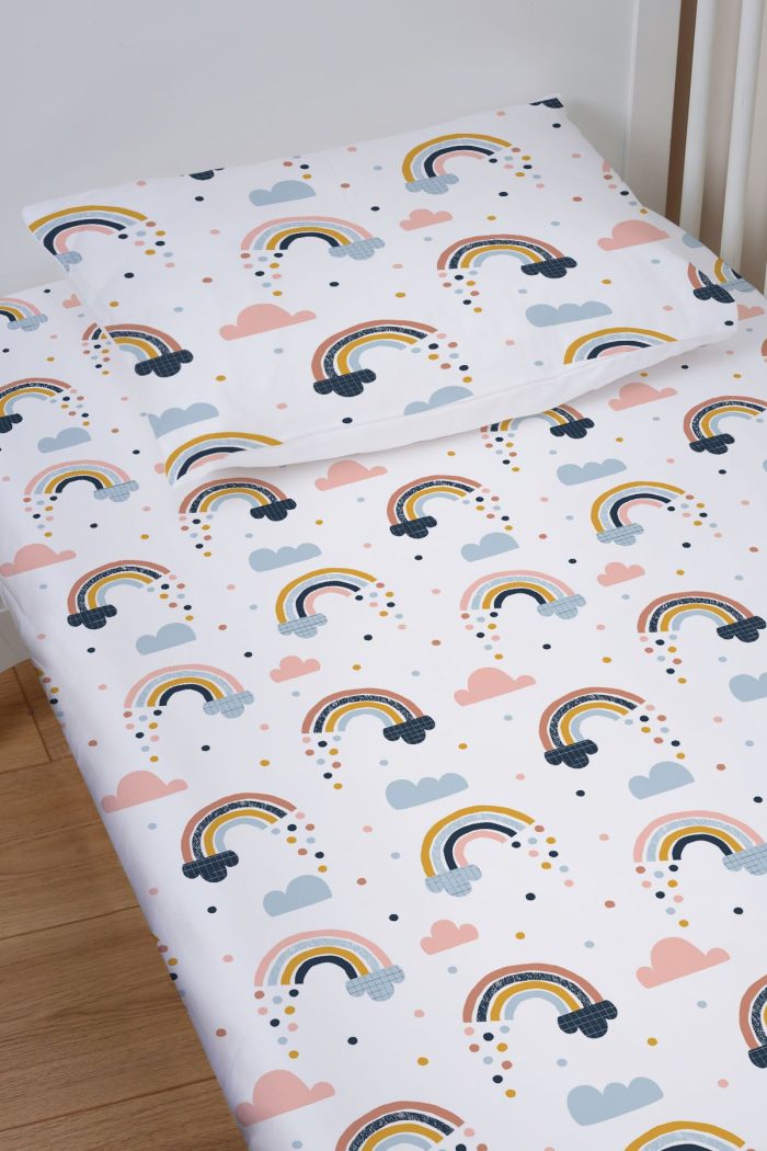 Organik Bebek Boy Lastikli Çarşaf Seti - Neşeli Bulutlar - Görsel 2