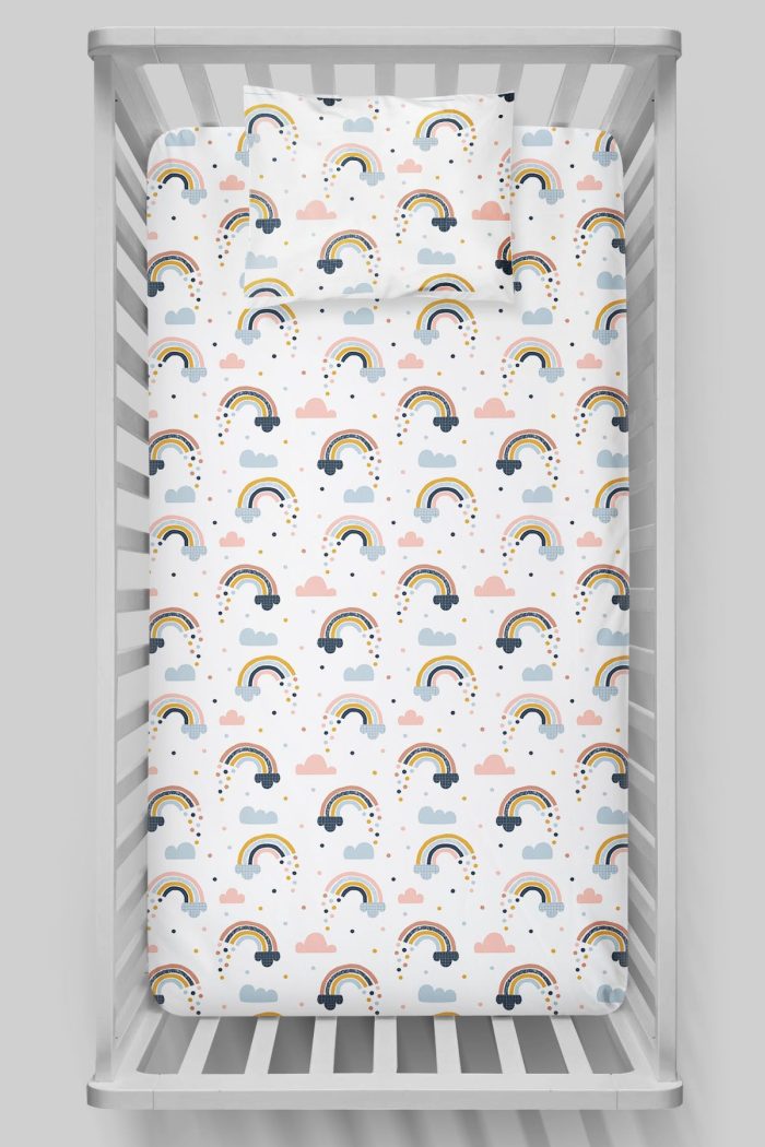 Organik Bebek Boy Lastikli Çarşaf Seti - Neşeli Bulutlar - Görsel 3