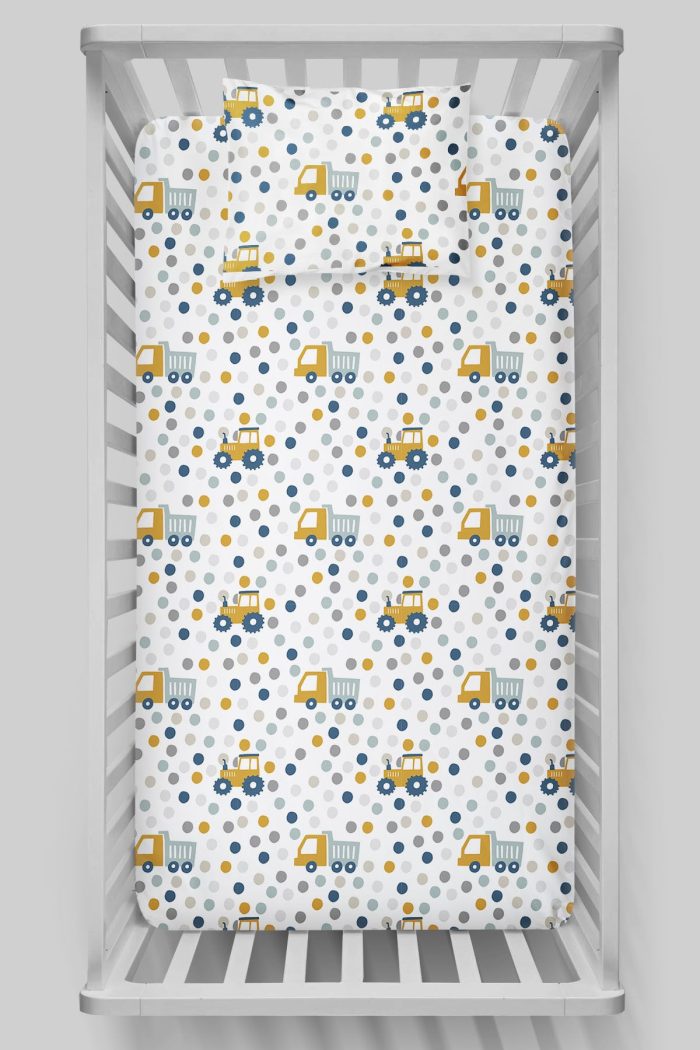 Organik Bebek Boy Lastikli Çarşaf Seti - Hareketli Tekerlekler - Görsel 3