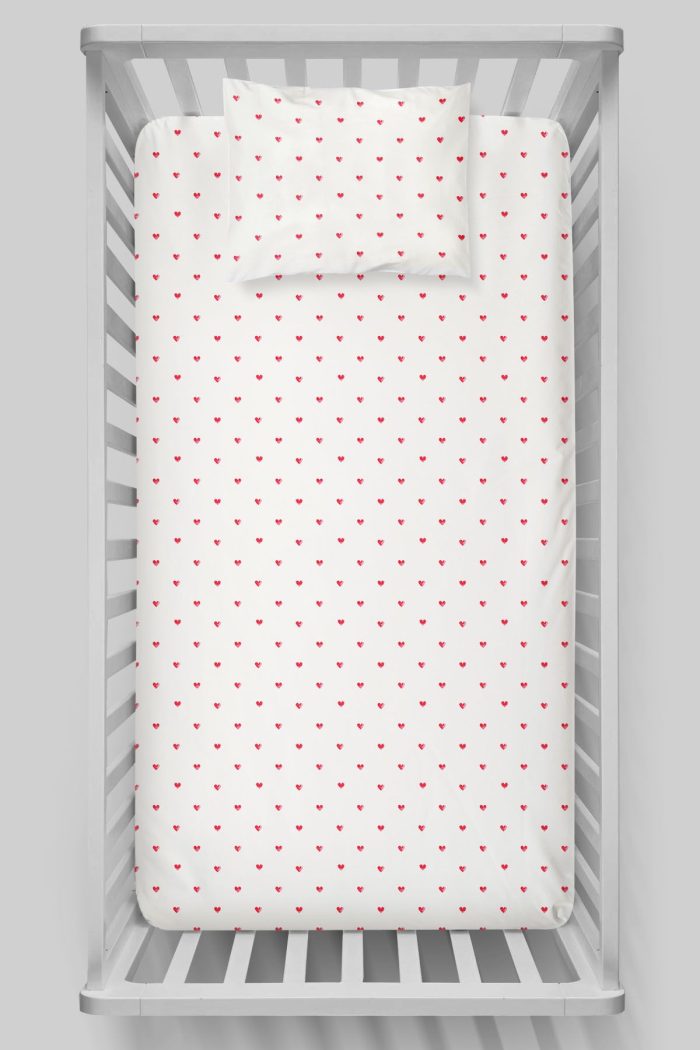 Organik Bebek Boy Lastikli Çarşaf Seti - Kalp Yağmuru - Görsel 3