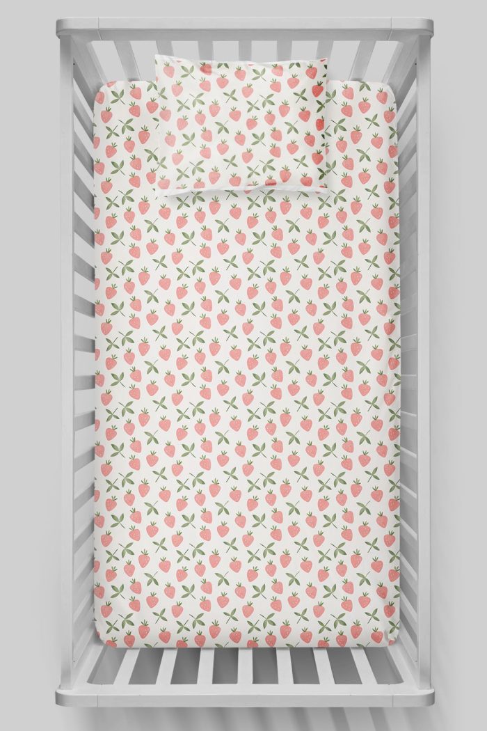 Organik Bebek Boy Lastikli Çarşaf Seti - Tatlı Çilek Bahçesi - Görsel 3