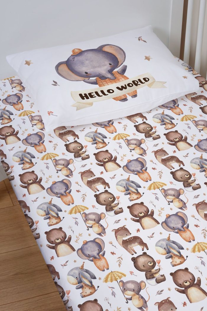 Organik Bebek Boy Lastikli Çarşaf Seti - Sevimli Orman Arkadaşım Fil - Görsel 2