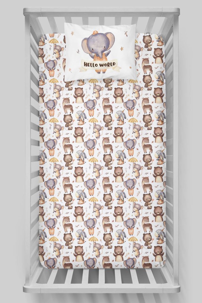 Organik Bebek Boy Lastikli Çarşaf Seti - Sevimli Orman Arkadaşım Fil - Görsel 3