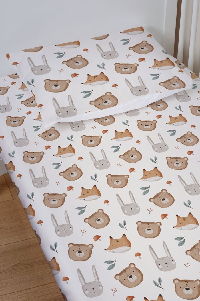 Organik Bebek Boy Lastikli Çarşaf Seti - Sevimli Yüzler - Görsel 2