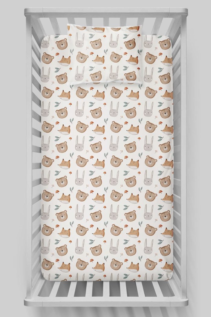 Organik Bebek Boy Lastikli Çarşaf Seti - Sevimli Yüzler - Görsel 3