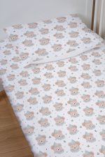 Organik Bebek Boy Lastikli Çarşaf Seti - Mavi Şapkalı Ayıcık - Görsel 2