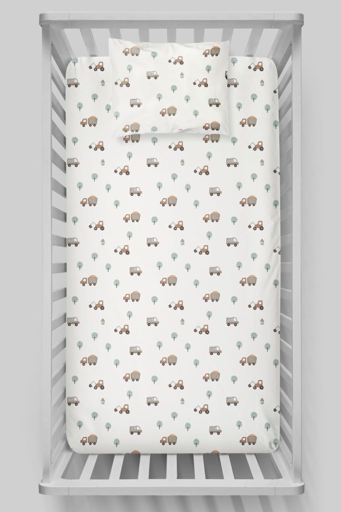 Organik Bebek Boy Lastikli Çarşaf Seti - Küçük Mühendis Rüyası - Görsel 3