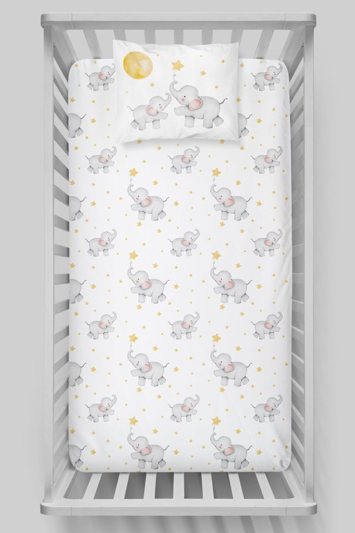 Organik Bebek Boy Lastikli Çarşaf Seti - Hayalperest Fil - Görsel 3