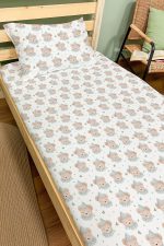 Organik Tek Kişilik Lastikli Çarşaf Seti - Mavi Şapkalı Ayıcık