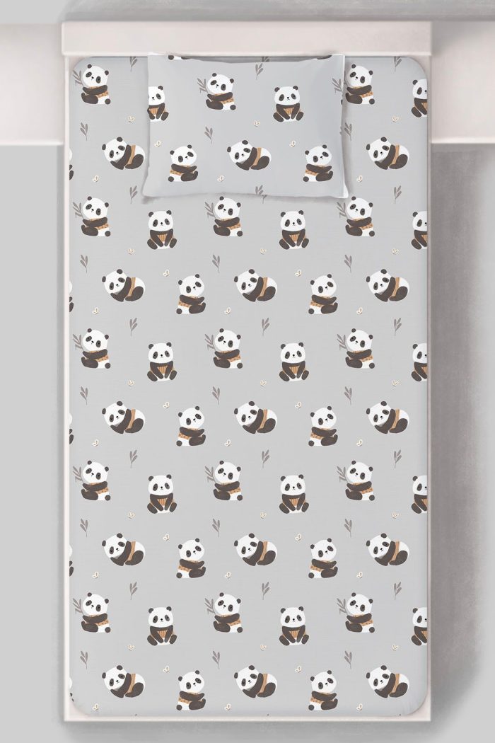 Organik Tek Kişilik Lastikli Çarşaf Seti - Sevimli Bambu Dostu Panda - Görsel 3