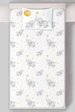 Organik Tek Kişilik Lastikli Çarşaf Seti - Hayalperest Fil - Görsel 3