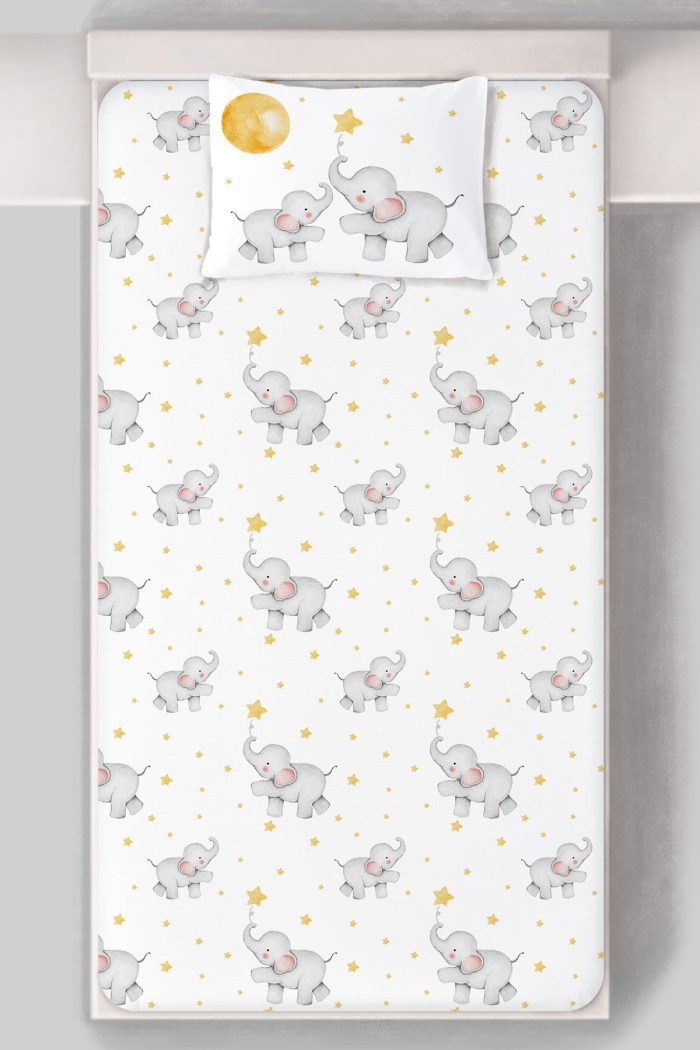 Organik Tek Kişilik Lastikli Çarşaf Seti - Hayalperest Fil - Görsel 3