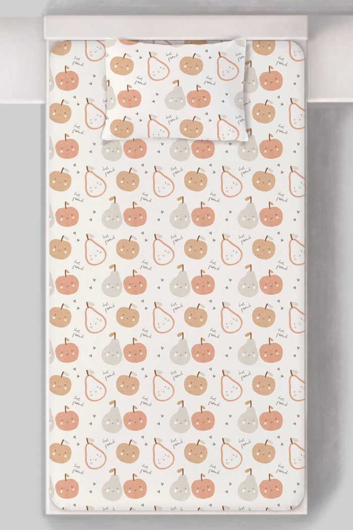 Organik Tek Kişilik Lastikli Çarşaf Seti - Minik Tatlı Meyveler - Görsel 3