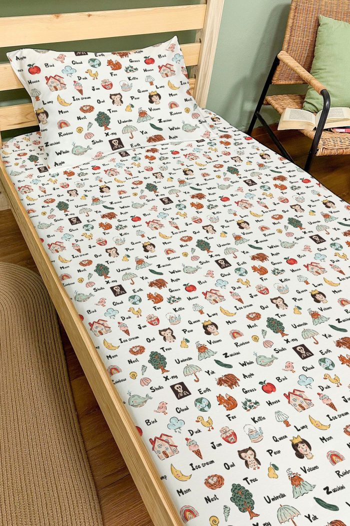 Organik Tek Kişilik Lastikli Çarşaf Seti - Eğlenceli Kelimeler - Görsel 2