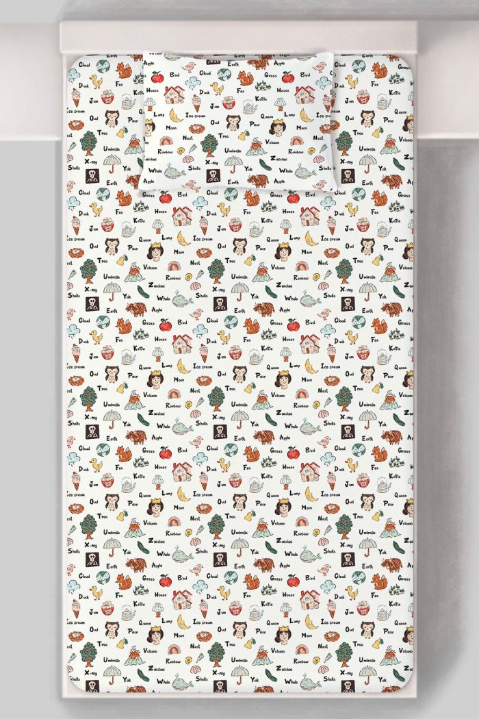 Organik Tek Kişilik Lastikli Çarşaf Seti - Eğlenceli Kelimeler - Görsel 3