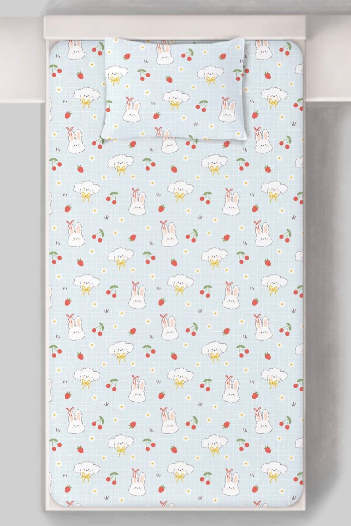 Organik Tek Kişilik Lastikli Çarşaf Seti - Şirin Tavşanlar - Görsel 3