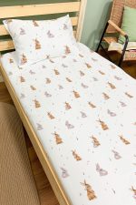 Organik Tek Kişilik Lastikli Çarşaf Seti - Neşeli Tavşan Notaları - Görsel 2