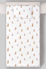 Organik Tek Kişilik Lastikli Çarşaf Seti - Neşeli Tavşan Notaları - Görsel 3