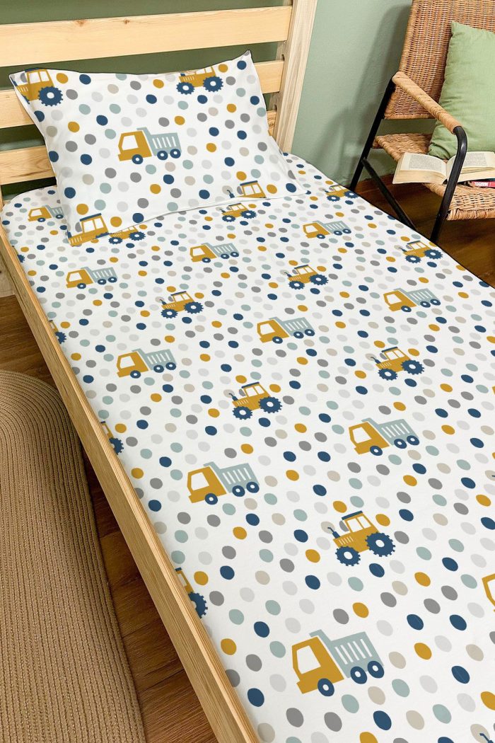 Organik Tek Kişilik Lastikli Çarşaf Seti - Hareketli Tekerlekler - Görsel 2