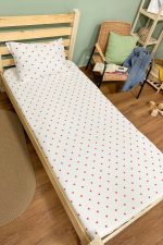 Organik Tek Kişilik Lastikli Çarşaf Seti - Kalp Yağmuru