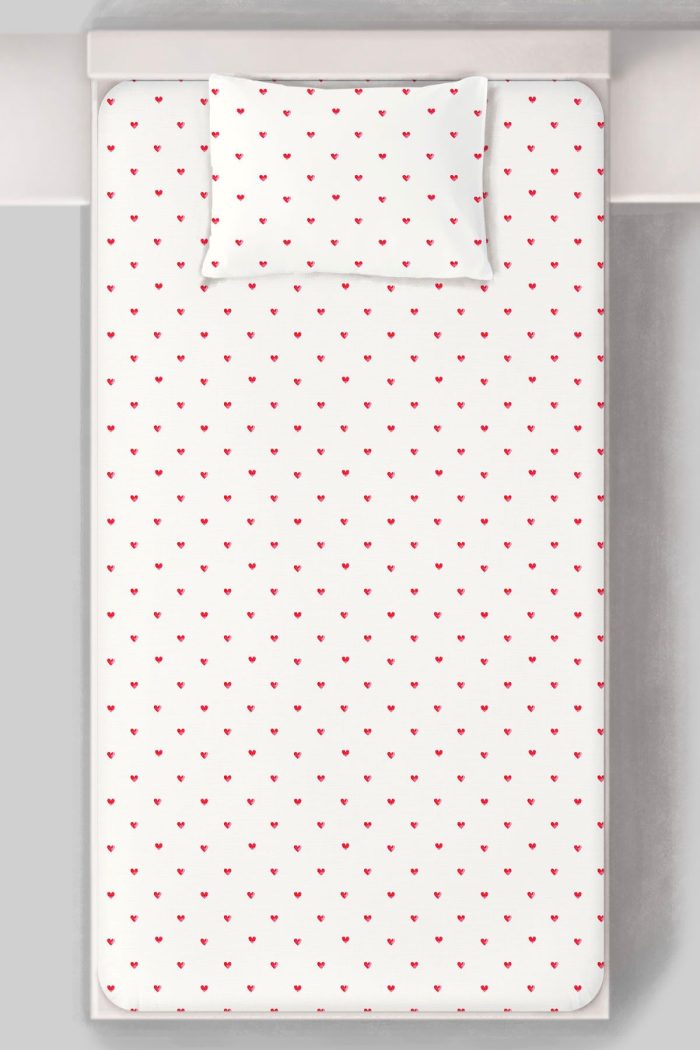 Organik Tek Kişilik Lastikli Çarşaf Seti - Kalp Yağmuru - Görsel 3
