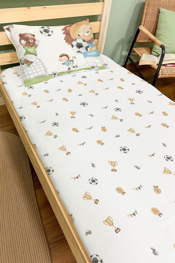 Organik Tek Kişilik Lastikli Çarşaf Seti - Şampiyon Minik Aslan - Görsel 2