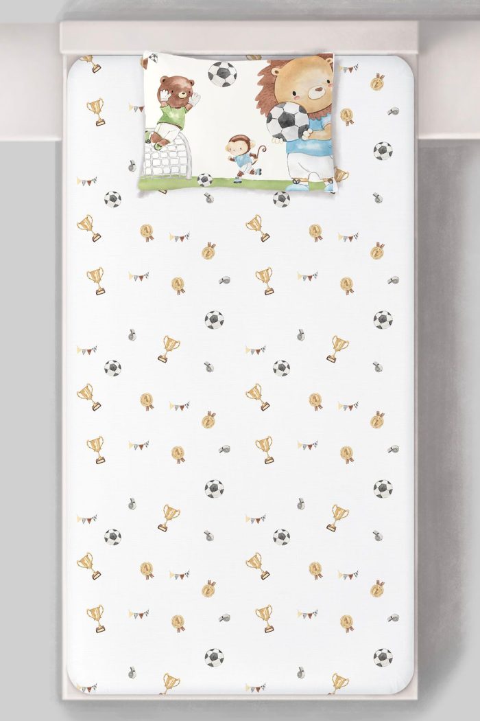 Organik Tek Kişilik Lastikli Çarşaf Seti - Şampiyon Minik Aslan - Görsel 3