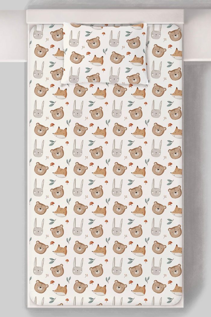 Organik Tek Kişilik Lastikli Çarşaf Seti - Sevimli Yüzler - Görsel 3