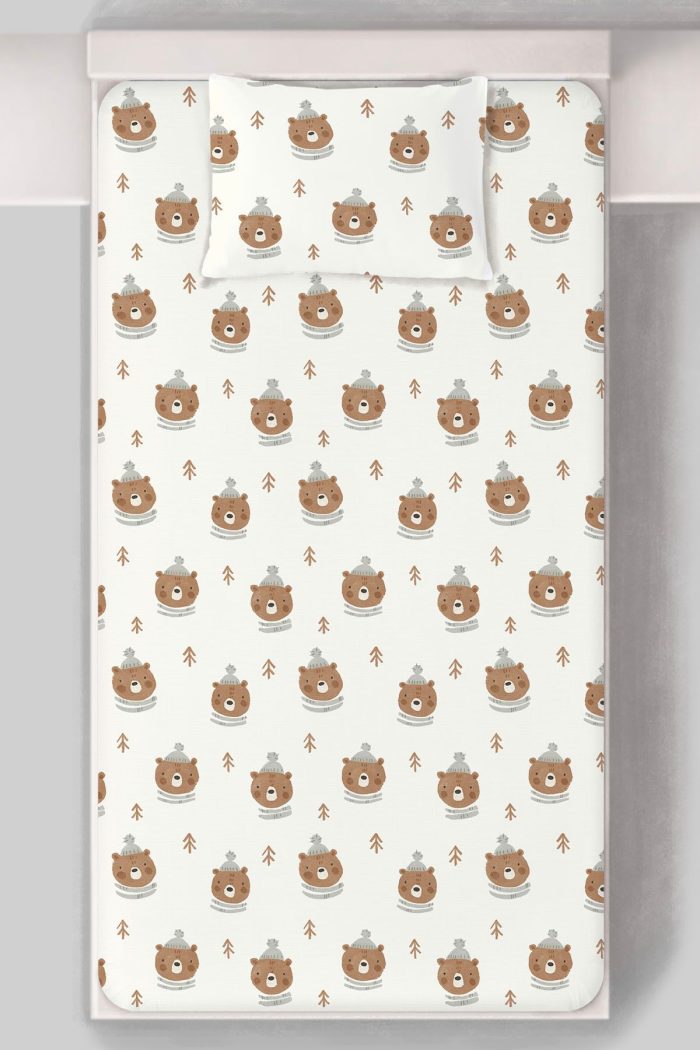 Organik Tek Kişilik Lastikli Çarşaf Seti - Sevimli Kış Ayısı - Görsel 3