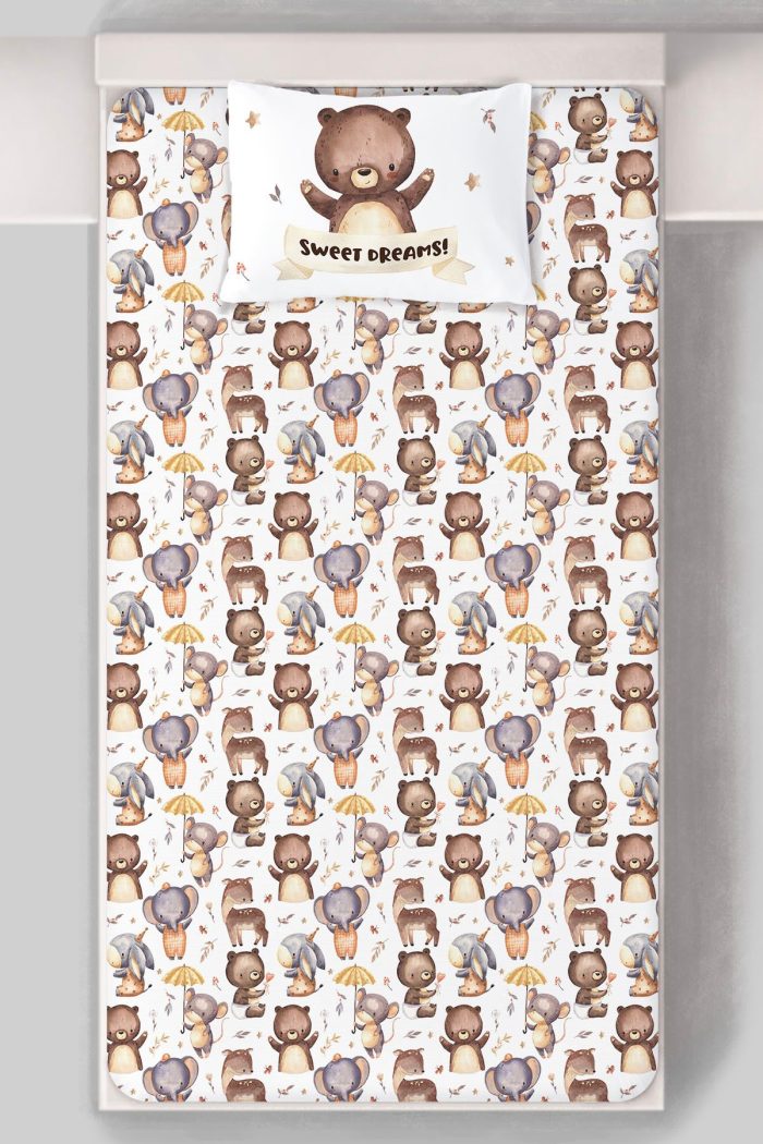 Organik Tek Kişilik Lastikli Çarşaf Seti - Minik Dostum Ayıcık - Görsel 3