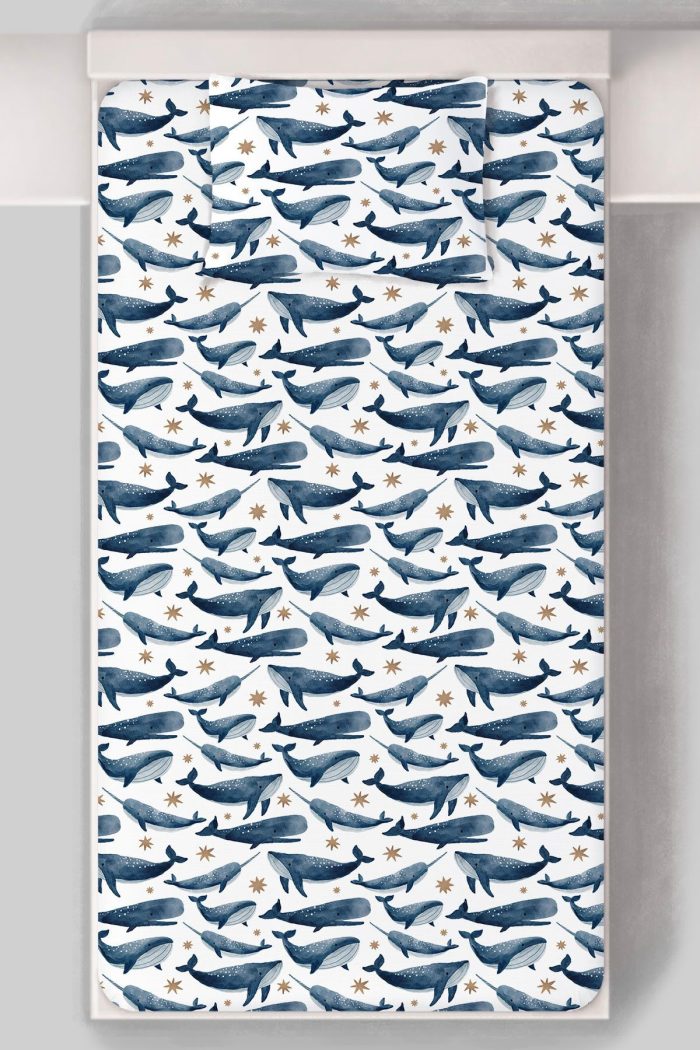 Organik Tek Kişilik Lastikli Çarşaf Seti - Balina Masalı - Görsel 3