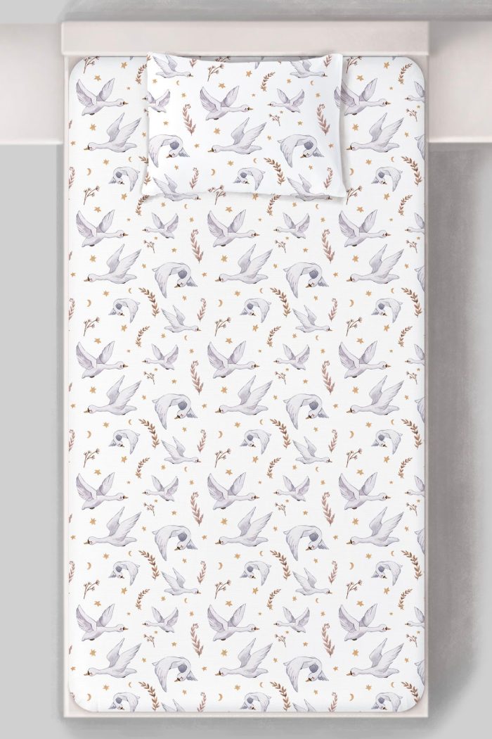 Organik Tek Kişilik Lastikli Çarşaf Seti - Kuğu Dansı - Görsel 3