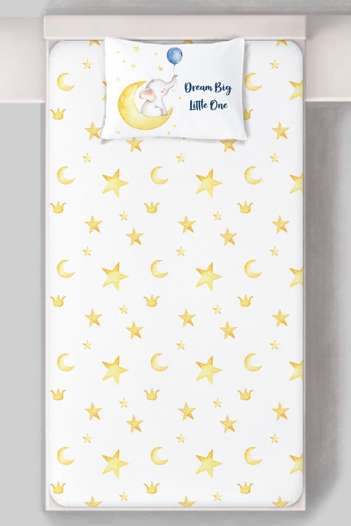 Organik Tek Kişilik Lastikli Çarşaf Seti - Sevimli Ay Fısıltısı - Görsel 3